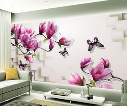 3D Stereo Magnolia TV background mural 3d wallpaper 3d wall papers for tv backdrop