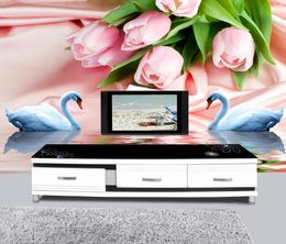 Custom any size Pink Tulip Silk Swan Lake TV Wall mural 3d wallpaper 3d wall papers for tv backdrop