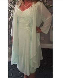 Mint Green Plus Size Mother Of The Bride Dress Knee Length Wedding Guest Gowns Two Pieces New Formal Dress