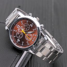Newest Geneva Men Watch Stainless Steel Hours Clock Dress Casual Quartz Watces Six Pin Numerals Sport Wristwatch