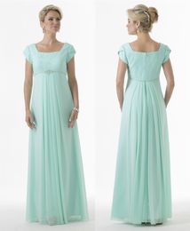 Custom Made Mint Green Long Modest Bridesmaid Dresses With Short Sleeves Lace Chiffon Beaded A-line Maternity Bridesmaids Dresses