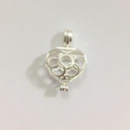 Solid 925 Silver Hollow Peach Heart Locket Cage, Can Hold Pearl Beads Pendant Mounting, Sterling Silver Pendant Fitting