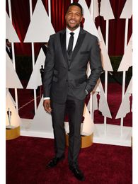 2015 Oscar Michael Strahan Groom Tuxedos Peak Lapel Men's Suit Grey Groomsman/Bridegroom Wedding/Prom Suits (Jacket+Pants+Tie+Vest) J773