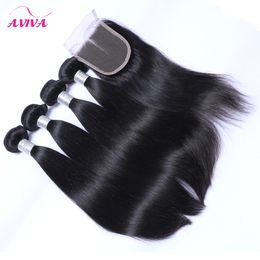 5Pcs Lot Grade 8A Unprocessed Virgin Malaysian Straight Hair With Closure Cheap 4 Bundles Malaysian Virgin Hair Straight With Lace Closures