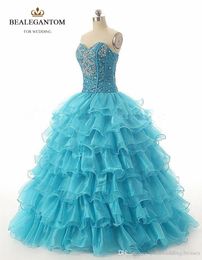 2017 Red Blue Custom Made Cheap Quinceanera Dresses Ball Gown With Beaded Crystals Sweet 16 Dress Long Prom Party Gown QA533