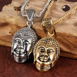 Gold / Silver Buddha Necklace Pendant stainless steel Jewellery For Men Gifts with free chain 22'' * 3MM Rolo Chain
