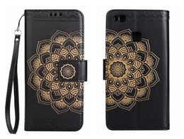 -Flip Cover for Huawei P9 Lite Lighty Leather PU Wallet Court Classical Flower para Huawei P9 Lite Funda Flip Cover
