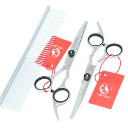 6.0Inch Meisha Sharp Cutting & Thinning & Curved Dog Shears Professional Grooming Scissors Stainless Set Pet Scissors JP440C,HB0022