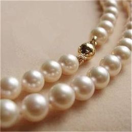 14K Solid Gold CL 8-9MM White Akoya Pearl Necklace 18"