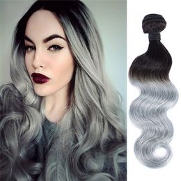 dark roots grey Body Wave Brazilian virgin human hair extension ombre 1b grey bundles 3pcs lot Two Tone Gray Hair Extensions