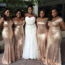 Custom Made Bling Bridesmaid Dress Sexy Cap Sleeve Sequin Formal Dresses Mermaid Floor Long Cheap Bridesmaid Dress Plus Size Africa Bridals