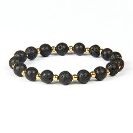 Mens Summer Bracelets Wholesale Black Lava Rock Stone Beads with 4mm Gold Brass Cz Beads Energy Beaded Bracelets