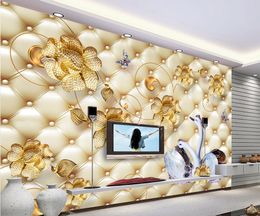 Luxury European Modern Luxury Jewelry Flower White Swan Soft Case 3D TV Wall