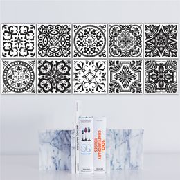 10pcs/set European-style black&white Wall Sticker 20*20cm Kitchen Bathroom Toilet Waterproof Adhesive PVC Wallpaper Tiles Stickers