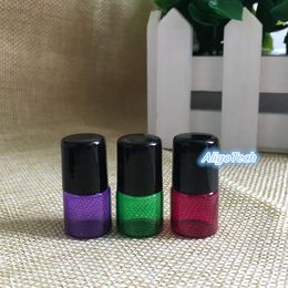 600Pcs Mix Purple Green Red Colors 1ML Small Perfume Roll On Glass Bottles with Stainless Steel Metal Ball for Essential Oil Perfume 1CC