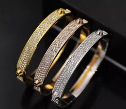 Brand Bijoux Bangles Gold Diamond Rivet Tanium Stainless Steel Full Crystal Cuffs Bangles Bracelets Vintage Bangle Jewellery For Women Men