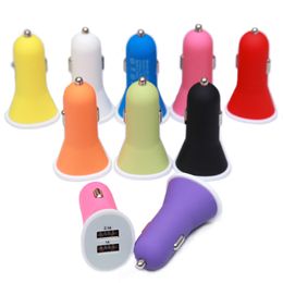 High quality genuine 2A car adapter 10 Colours Colourful double USB ports charger for universal use soft matte for iphone Samsung