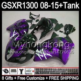 8gifts For SUZUKI Hayabusa GSXR1300 08 15 GSXR-1300 purple flames 14MY28 GSXR 1300 GSX R1300 08 09 10 11 12 13 14 15 Fairing gloss black Kit