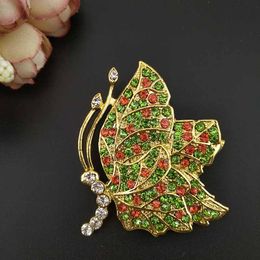 100pcs/ 50mm Vintage Butterfly Brooch Pin Gold Tone Green Red Rhinestone Crystal Iinsect Animal Brooches For Women