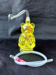 Three - color Bear Hookah Glass Bongs Accessories , Water Pipes Glass Bongs Hooakahs Two Functions For Oil Rigs Glass Bongs