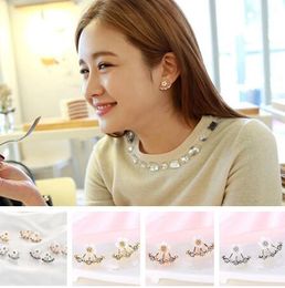 Anti allergic Pure silver Jewellery s 925 Sterling silver daisy flower front and back two sided stud earrings Ear nail Korean