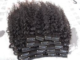 16inch brazilian human remy virgin clip ins hair extensions natural black color double drawn weft afro kinky curl weaves for fashion women