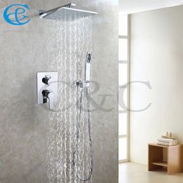 Bathroom Shower Set 10 Inch Wall Mounted Brass Chrome Rain Shower Heads With Embedded Box Shower Mixer Valve 002V-10J-2G