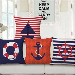 nautical anchor cushion cover striped boat throw pillow case sea blue almofada 45cm decorative cojines modern home decor