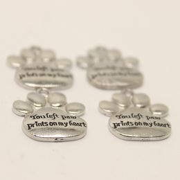 15pcs--23x19mm Antique silver tone You left paw prints on my heart Memorial Paw Print Charms pendant