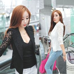 Wholesale- 2017 New Hot sale Fashion Sexy Women Silm Long Sleeve Lace Crochet Small Jacket Free shipping Spring Open Stitch FEMALE coat