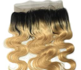 Escuro Root Two Tone Ombre 360 ​​Lace frontal Encerramento da onda do corpo T1b 27 peruana Virgin Cabelo Pré arrancado 360 Lace Encerramento 22,5 * 4 * 2