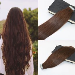 Tape in Extensions Human Hair #4 Dark Brown 100% Skin Weft Invisible Hair Extensions Double Drawn Seamless Virgin Tape on Extensions