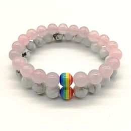 SN1210 Fashion 2018 Rainbow Chakra Candy Colour Bracelet Energy Howlite Rose Crystal Healing Yoga Bracelet Wholesale