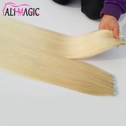 Tape In Human Hair Extensions Pu Skin Weft Remy 40 Pieces 100g Brazilian Virgin Hair Straight 18"20"22" Ali Magic Factory Price