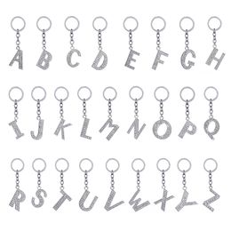 Fashion New Crystal Rhinestone Alphabet Key Ring Metal Initial Letter Key Chain Unisex Keychain 26 Letters