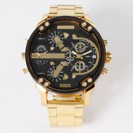 Fashion TOP Brand Men's Big Case Mutiple Dials stainless steel band Date Quartz Wrist Watch 7333