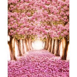 Pink Cherry Blossoms Backgrounds for Photo Studio Petals Covered Road Children Kids Flower Background Vinyl Floral Photography Backdrop