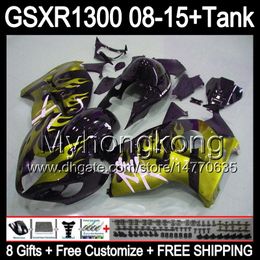 golden flames 8gifts For SUZUKI Hayabusa GSXR1300 08 15 GSXR-1300 14MY34 GSXR 1300 GSX R1300 08 09 10 11 12 13 14 15 Fairing gloss black Kit