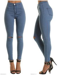 Summer style pocket and hole ripped jeans Women jeggings cool denim high waist pants capris Female skinny black casual with 3 Colours
