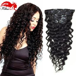 Deep Curly Human Remy Hair Clip in Extensions,Brazilian Hair Clip in Extension,7Pcs/set,10-26 Inches in Stock,Color 1B Brazilian Hair
