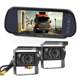 Wired 7inch Mirror Monitor Car Monitor + 2 x Waterproof Night Vision CCD Rear View Car Camera for Truck Caravan Bus Van