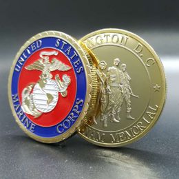 10 pcs Marine crops badge gold plated Coloured vietnam memorial 40 mm soldier miliatry force collectible souenir decoration coin