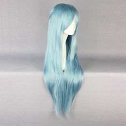 SAO ALO Titania Yuuki Asuna Water Fairy Long Straight Aqua Blue Cosplay Full Wig