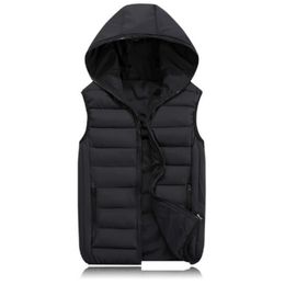 패션 겨울 남성 후드 조끼 남성 면화 패딩 된 양복 조끼 재킷 및 코트 따뜻한 3XL 2XL