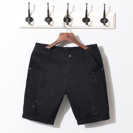 Wholesale- Brand Summer Black White Men Jeans Shorts Cotton Ripped Denim Short Pants Quality Solid Slim Fashion Style Bermuda Shorts Male