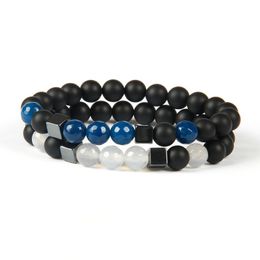 Mens Jewellery Wholesale 10pcs/lot 8mm Best Quality Matte Agate & Faceted Blue Stone Square Beaded Bracelets for men