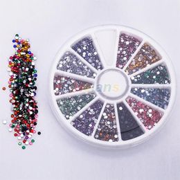 Wholesale- Wheel 2.0mm 12 Colours Nail Art Decoration Glitter Tips Rhinestones Gems Flat Gemstones 0214 2XUA