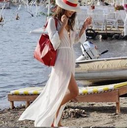 2017 Sexy Women Beach Cover Up Long Sleeve Loose Bathing Suit Cover Ups Ankle Length Long Beach Dress Sheer Vintage Swimsuit free shipping