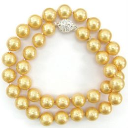 10mm Golden South Sea Shell Pearl Round Beads Necklace 18