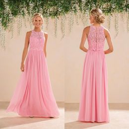 -2020 modest pêssego rosa rendas chiffon longo dama de honra vestidos barato plus size vestidos de dama de honra praia jardim vestidos de festa de casamento